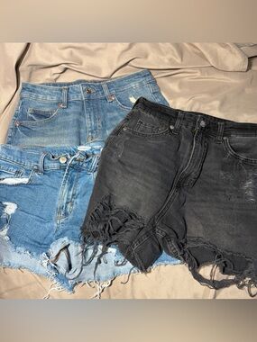 Lot of 3 Women's Denim Jean Shorts Size 4 Distressed Mom & Boyfriend Black Blue